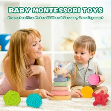 Đồ chơi Montessori 3 trong 1 của Springflower cho bé 0-3-6-12 tháng, Đồ chơi mọc răng mềm cho bé, Khối xây dựng xếp chồng cho trẻ sơ sinh, Đồ chơi giáo dục phát triển giác quan cho bé 12-18 tháng, Trang trí phòng 23 CÁI - Màu be - Xem 5
