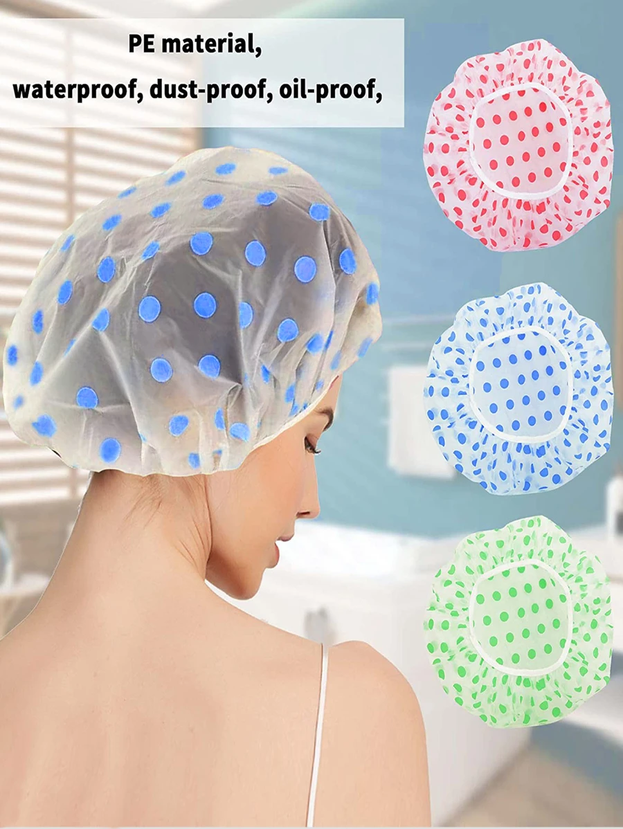 1入組藍色圓點防水帽，一次性家用淋浴帽，防濕髮，防油煙防污 - 藍色 - 查看 1