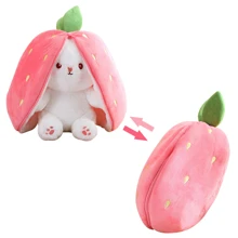 18CM Creative Carrot Strawberry Bag Transform To Rabbit Plush Toys Stuffed Soft Animal Pillow Funny Toy for Children Baby