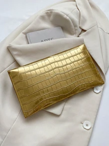 時尚百搭金色PU皮革鱷魚印花信封手拿包 - 金色 - 查看 9