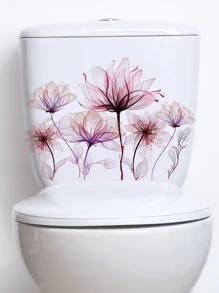 1 pieza Calcomanía con diseño de flores para tapa de inodoro, pegatinas, calcomanía de pared, calcomanía de vinilo para decoración del hogar, artículos de decoración de primavera para refrescar tu hogar, pegatinas de decoración Rama - Multicolor - Ver 6