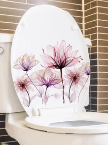 1 pieza Calcomanía con diseño de flores para tapa de inodoro, pegatinas, calcomanía de pared, calcomanía de vinilo para decoración del hogar, artículos de decoración de primavera para refrescar tu hogar, pegatinas de decoración Rama - Multicolor - Ver 5