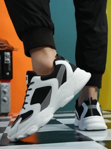 Giày chạy bộ thể thao cho nam, Giày thể thao buộc dây phía trước màu - Đen và trắng - Xem 2