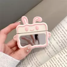 Bunny Cute Rabbit Ear Mirror Apple Headphone Case Bluetooth Protective Cover (Headphone Not Included)
