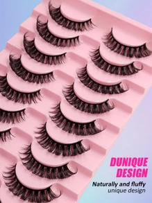 Asiteo Russian Strip Lashes 10 Pairs D Curl Fluffy Faux Mink Lashes Dramatic Volume Fake Eyelashes Extensions Makeup Strip Lashes,Lashes,Eyelashes,Fake Lashes