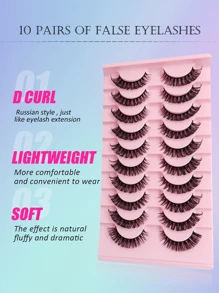 Asiteo Russian Strip Lashes 10 Pairs D Curl Fluffy Faux Mink Lashes Dramatic Volume Fake Eyelashes Extensions Makeup Strip Lashes,Lashes,Eyelashes,Fake Lashes