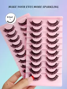 Asiteo Russian Strip Lashes 10 Pairs D Curl Fluffy Faux Mink Lashes Dramatic Volume Fake Eyelashes Extensions Makeup Strip Lashes,Lashes,Eyelashes,Fake Lashes