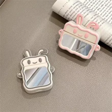 Bunny Cute Rabbit Ear Mirror Apple Headphone Case Bluetooth Protective Cover (Headphone Not Included)