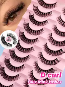 Asiteo Russian Strip Lashes 10 Pairs D Curl Fluffy Faux Mink Lashes Dramatic Volume Fake Eyelashes Extensions Makeup Strip Lashes,Lashes,Eyelashes,Fake Lashes