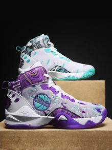 Sporty Basketball Shoes For Men, Colorblock Letter Graphic Lace-Up Front Sneakers - 彩色 - 查看 3
