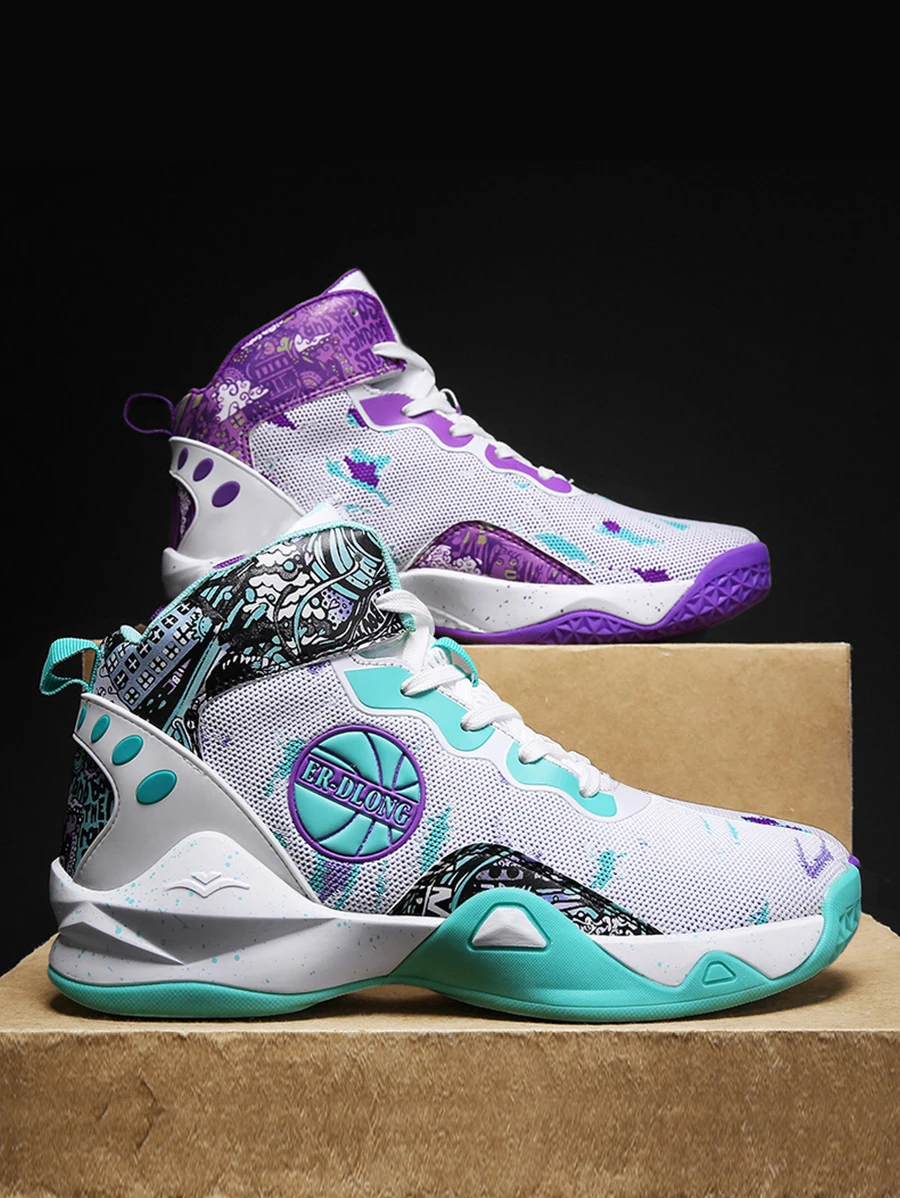 Sporty Basketball Shoes For Men, Colorblock Letter Graphic Lace-Up Front Sneakers - 彩色 - 查看 1