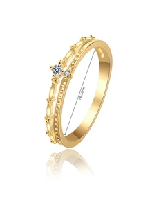 1入組時尚S925銀方晶鋯石戒指合適適用於女士日常穿著 - 金黃色 - 查看 8