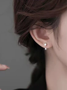 1 đôi bông tai hình ngôi sao ngọt ngào nhỏ nhắn dễ thương - Bạc - Xem 1