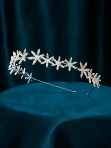 Rhinestone Flower Decor Bridal Headband - Silver - View 3