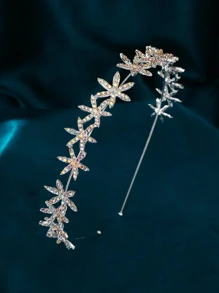 Rhinestone Flower Decor Bridal Headband - Silver - View 2