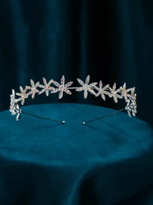 Rhinestone Flower Decor Bridal Headband - Silver - View 1