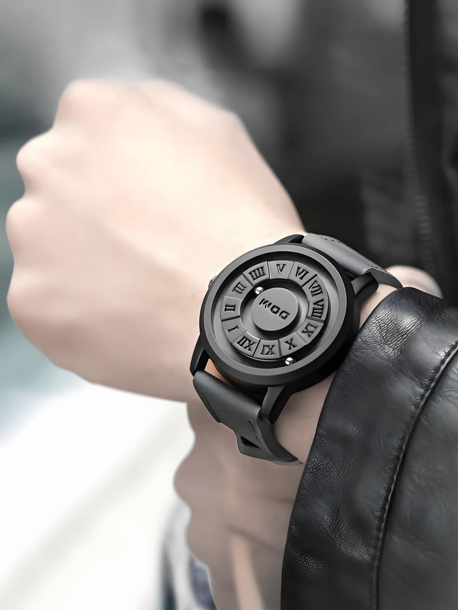 DOM 1pc Men's Fashion Unique Advanced Technology Magnetic Steel Ball Watch - 黑色 - 查看 1