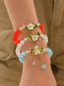 3入組花朵裝飾串珠手鏈套裝 - 彩色 - 查看 2