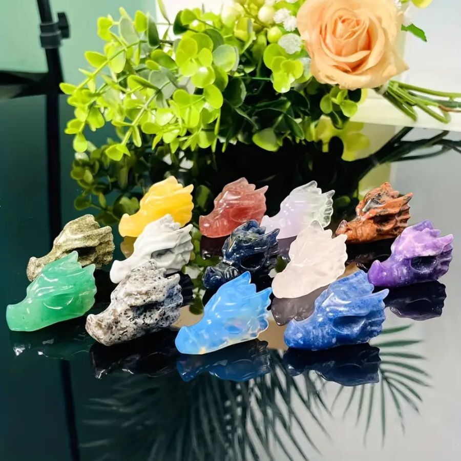 自然混合石英晶體龍,水晶禮物,水晶動物,家居裝飾品,靈氣治療口袋玩具 - 彩色 - 查看 1