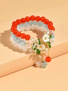 3入組花朵裝飾串珠手鏈套裝 - 彩色 - 查看 3