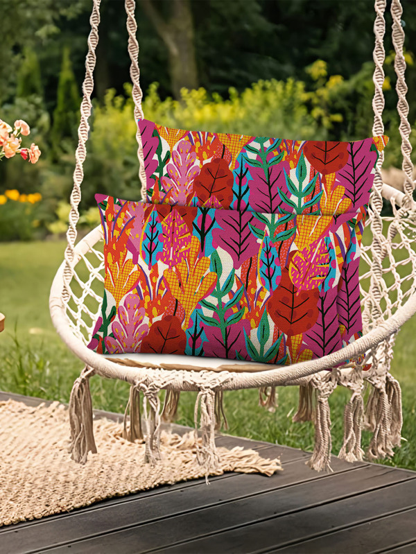 1pc Leaf Pattern Outdoor Waterproof Lumbar Pillow Cover Without Filler, Modern Fabric Decorative Throw Pillow Case For Living Room And Bedroom