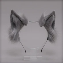 Gray Plush Cat Ears Cosplay Accessories Cute Comic-Con Party Headband - Grey - View 1