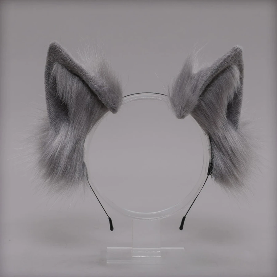 Gray Plush Cat Ears Cosplay Accessories Cute Comic-Con Party Headband - Grey - View 1
