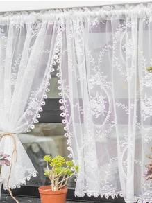 Rèm vải đơn thêu hoa - trắng - Xem 3