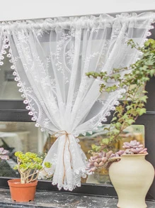 Rèm vải đơn thêu hoa - trắng - Xem 7