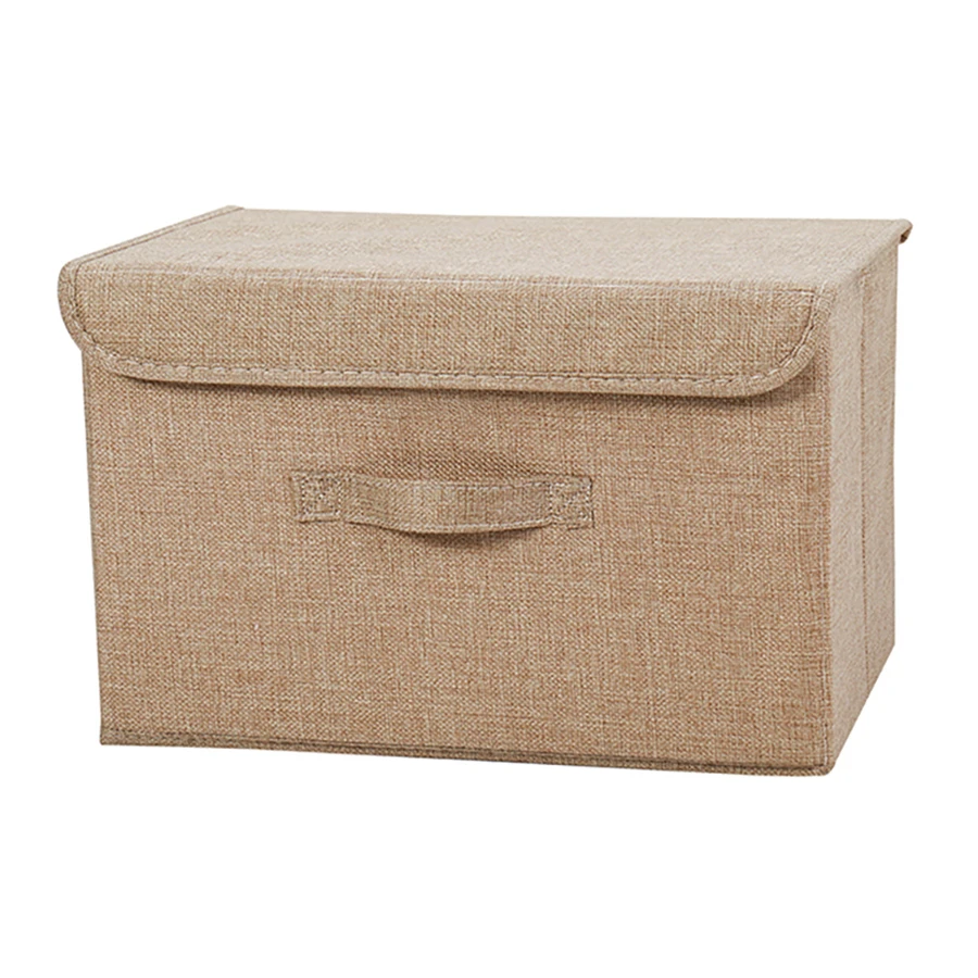 1pc Foldable Linen CD Storage Box, Collapsible Storage Bin With Lid, Toy Organizer Basket, Laundry Hamper