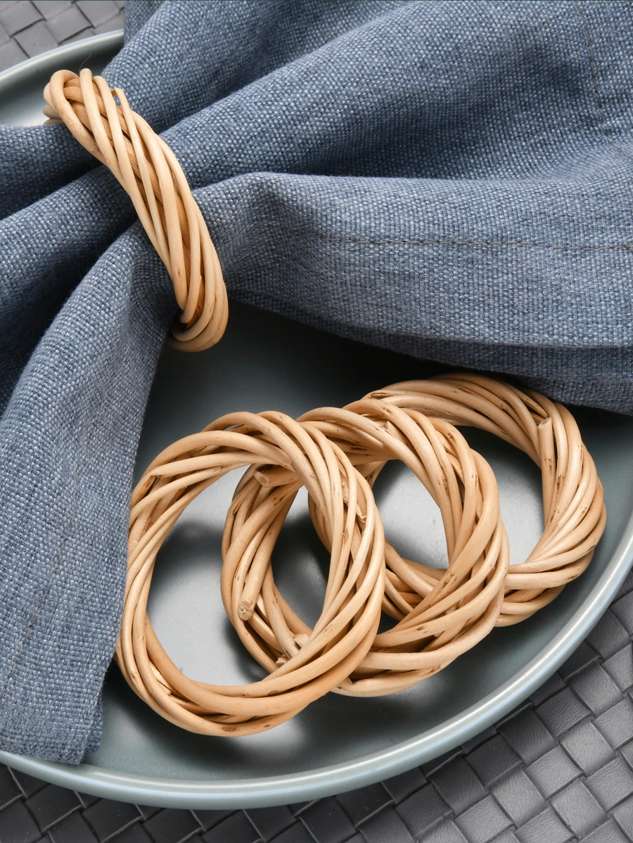 6入組森林主題,鄉村風格藤編餐巾環,適用於餐廳、農家、家裝、節日、婚禮、派對桌面裝飾