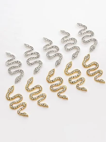 Trang trí móng tay nghệ thuật hình con rắn đính đá Rhinestone, 5 món đồ trang sức đính đá Rhinestone cho thiết kế móng tay thủ công DIY - Bạc - Xem 3