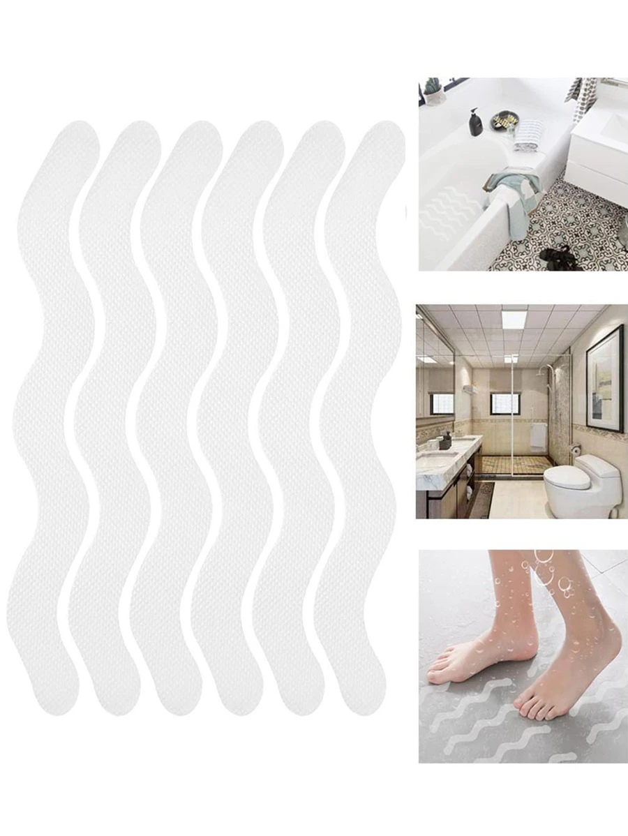 6 Cái/bộ Phòng Tắm Hình Chữ S Miếng Dán Chống Trơn Trượt, Sóng An Toàn Gia Đình Miếng Dán Trong Suốt PEVA Bồn Cầu Thang Dải Chống Trơn Trượt Cho Phòng Tắm - trắng - Xem 1
