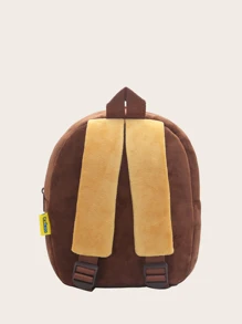 1pc Cute Football Brown Bear Plush Material Backpack For Children, Zipper Closure, Suitable For Kindergarten, Daily Use - Coffee Brown - View 8