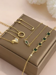 5入組鏤空圓形造型水鑽鑲嵌愛心掛飾手環 - 金色 - 查看 4