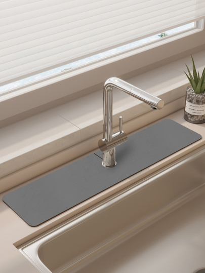 1PC Modern Simple Style, Dark Gray, Diatomaceous Mud And Rubber Non-Slip Faucet Drain Mat, A Variety Of Faucets Universal, Suitable For Bathroom, Kitchen
