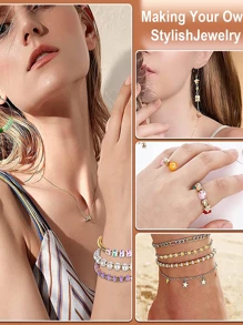 1 Box Beads Making Kit, 500Pcs Gold Round Spacer Beads Smooth Loose Ball Beads For DIY Bracelet Jewelry Craft