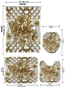 1入組印花浴室毯或1入組浴簾,現代滌綸防滑馬桶墊 - 彩色 - 查看 2