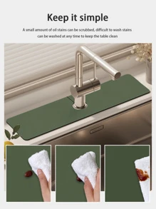 1入組素色龍頭吸水墊,黑暗的綠色矽藻土龍頭排水地墊適用於廚房 - 墨綠色 - 查看 7