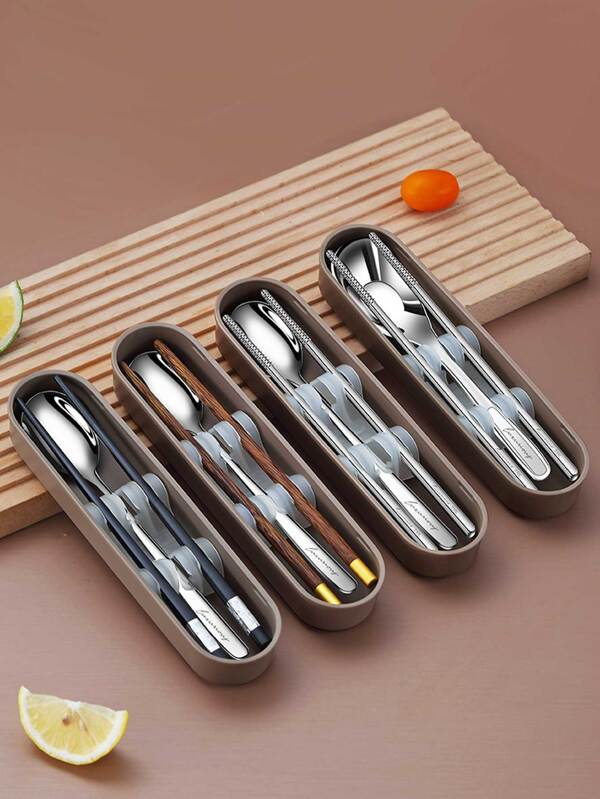 3pcs Stainless Steel Cutlery Set With Storage Box SHEIN USA