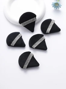 Makeup Puff, 5pcs Black Triangle Design Rhinestone Decor Makeup Sponge Powder Puff Makeup Remover Pad,Makeup,Cheap,Room Decor,Vanity,Travel,Bedroom,Makeup Accessories,Puff,Makeup Blender,Powder Puff,Makeup Sponge,Cheap,Stocking Stuffers,Makeup,Makeup Tools,Cheap Stuff,Gifts,Gifts For Women,Christmas Gifts,Giveaways,Travel,Cheap Stuff,Travel Essential - Black - View 3