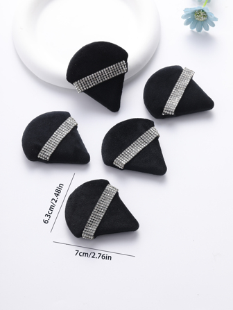 Makeup Puff, 5pcs Black Triangle Design Rhinestone Decor Makeup Sponge Powder Puff Makeup Remover Pad