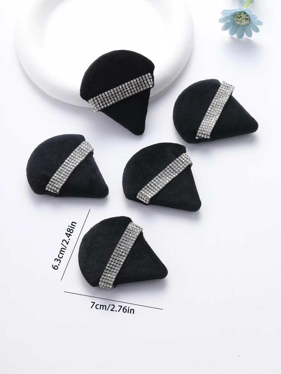 Makeup Puff, 5pcs Black Triangle Design Rhinestone Decor Makeup Sponge Powder Puff Makeup Remover Pad,Makeup,Cheap,Room Decor,Vanity,Travel,Bedroom,Makeup Accessories,Puff,Makeup Blender,Powder Puff,Makeup Sponge,Cheap,Stocking Stuffers,Makeup,Makeup Tools,Cheap Stuff,Gifts,Gifts For Women,Christmas Gifts,Giveaways,Travel,Cheap Stuff,Travel Essential - Black - View 1
