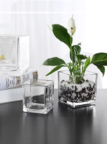 1 pieza Taza creativo hecho a mano flor seca aromaterapia Vela cuadrado DIY de vidrio