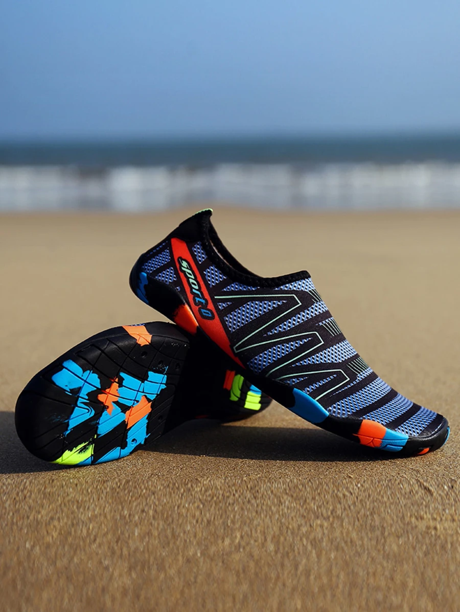 男士條紋圖案滌綸運動運動鞋適用於海灘 - 藏蓝色 - 查看 1