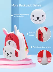 1pc Cartoon Boxing Rabbit Kids Backpack, Suitable For 2-4 Years Old Boys & Girls, Kindergarten - White - View 5