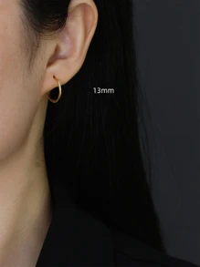 HuooNew 1對簡約風和時尚S925純銀圓耳環合適適用於女士日常穿著 - 金黃色 - 查看 10