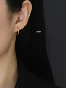 HuooNew 1對簡約風和時尚S925純銀圓耳環合適適用於女士日常穿著 - 金黃色 - 查看 9