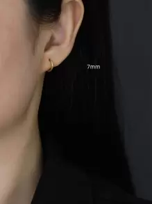 HuooNew 1對簡約風和時尚S925純銀圓耳環合適適用於女士日常穿著 - 金黃色 - 查看 5