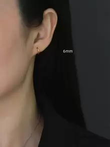 HuooNew 1對簡約風和時尚S925純銀圓耳環合適適用於女士日常穿著 - 金黃色 - 查看 4